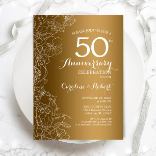 Convites Aniversário de 50 anos Floral Branco Dourado