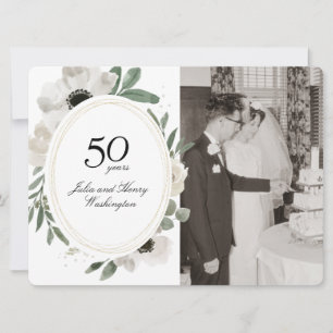 Convites Aniversário de 50 anos Floral Dourado em Aquarela