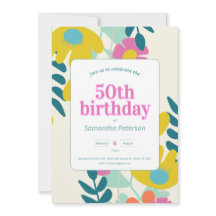 aniversário de 50 anos floral moderno colorido bon