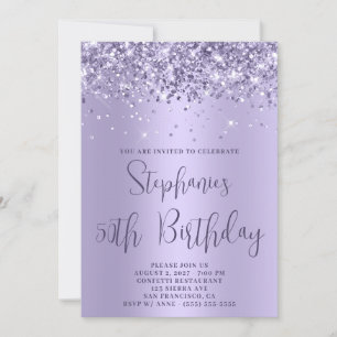 Convites Aniversário de 50 anos Glittery Light Lavanda Ombr
