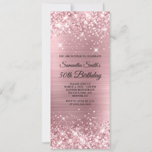 Convites Aniversário de 50 anos Glittery Light Pink Foil