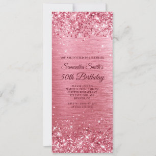 Convites Aniversário de 50 anos Glittery Rosa Brushed Foil