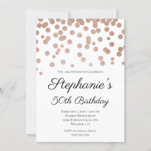 Convites Aniversário de 50 anos Glittery Rose Gold Confetti
