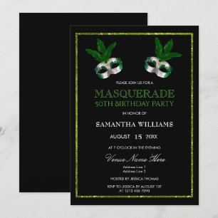 Convites Aniversário de 50 anos Glitzy Green Glitters Masqu