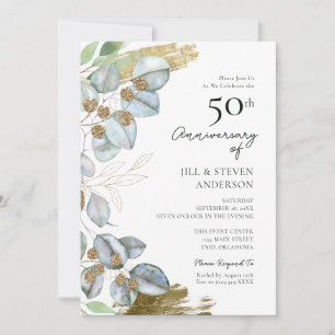 Convites Aniversário de 50 anos Greenery Eucalyptus Sage