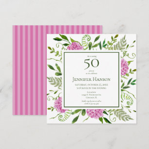 Convites Aniversário de 50 anos - Hortênsias Rosa