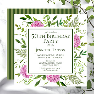 Convites Aniversário de 50 anos - Hortênsias Rosa