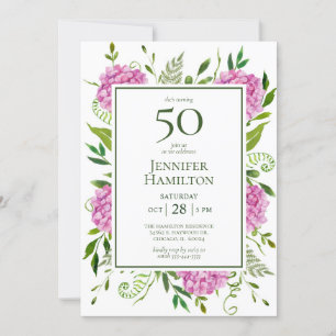 Convites Aniversário de 50 anos - Hortênsias Rosa