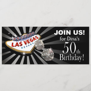 Convites Aniversário de 50 anos Las Vegas Starburst preto e
