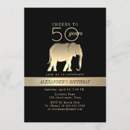 Convites Aniversário de 50 anos masculino Preto e Dourado
