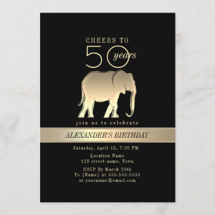 Convites Aniversário de 50 anos masculino Preto e Dourado