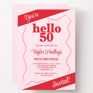 Convites Aniversário de 50 anos Ousado Moderno Rosa Vermelh