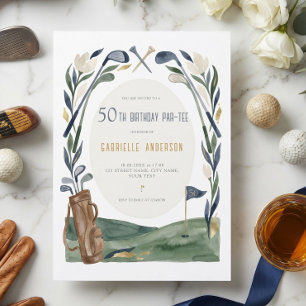 Convites Aniversário de 50 anos Par-Tee Aquarela Floral de