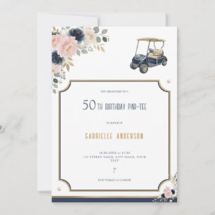 Convites Aniversário de 50 anos Par-Tee de Golfe Azul Naval