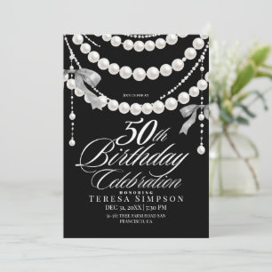 Convites Aniversário de 50 anos Preto & Branco Elegante