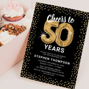 Convites Aniversário de 50 anos Preto Dourado