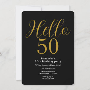 Convites Aniversário de 50 anos Preto Dourado Chic