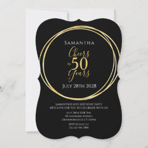 Convites Aniversário de 50 anos Preto Dourado Saudação a 50