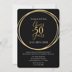 Convites Aniversário de 50 anos Preto Dourado Saúde aos 50