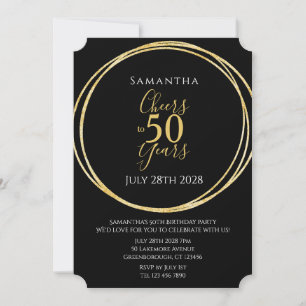 Convites Aniversário de 50 anos Preto Dourado Saúde aos 50