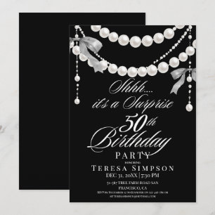 Convites Aniversário de 50 anos Preto e Branco 