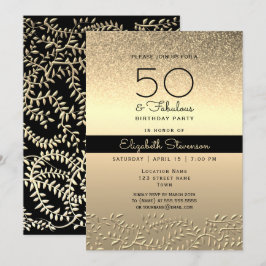 Convites Aniversário de 50 anos Preto e Dourado