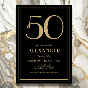 Convites Aniversário de 50 anos Preto e Dourado Moderno Min