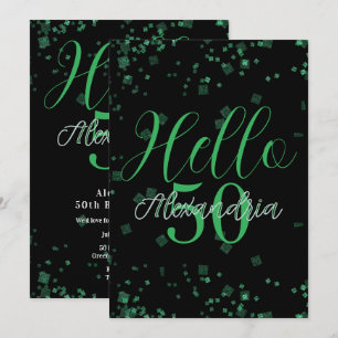 Convites Aniversário de 50 anos Preto e Verde Elegante Pers