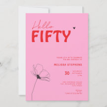 Aniversário de 50 anos Retro Bold Typo Rosa Vermel
