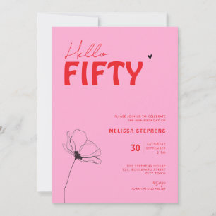Convites Aniversário de 50 anos Retro Bold Typo Rosa Vermel