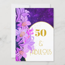 Aniversário de 50 anos Roxo Floral Dourado Moderno