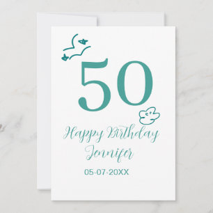 Convites aniversário de 50 anos turquesa nome nuvens desenh