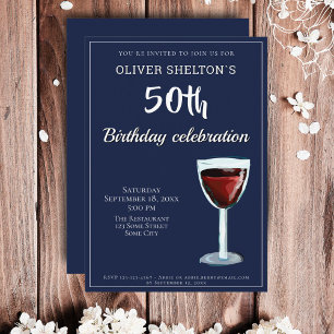 Convites Aniversário de 50 anos Vinho Tinto Azul Marinho Aq