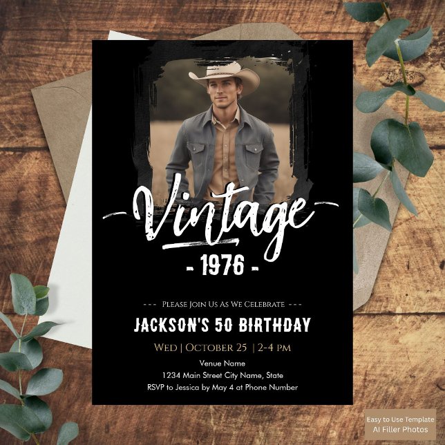 Convites Aniversário de 50 anos Vintage (Criador carregado)