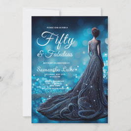 Convites Aniversário de 50 Fabuloso Vestido Azul Silver