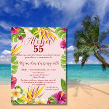 Aniversário de 55 anos Colorido Aloha Rosa Havaian