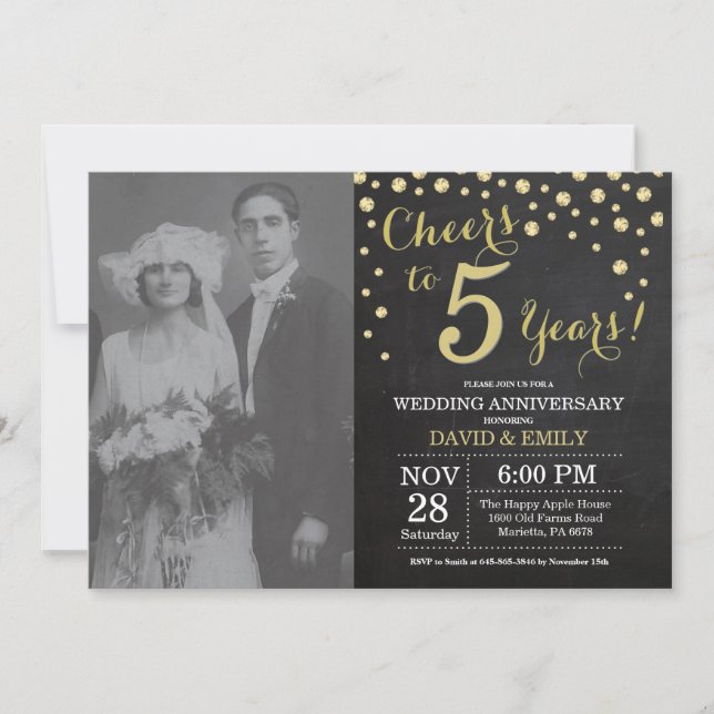 Convites Aniversário de 5 Anos de Casamento Quadro Negro Gi (Frente)