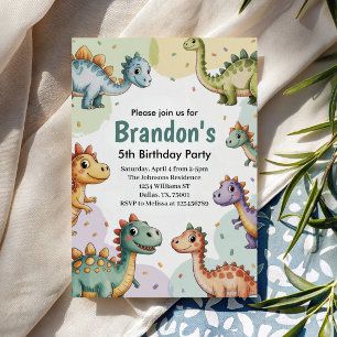 Convites Aniversário de 5 anos de meninos com dinossauro fo