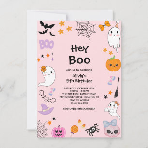 Convites Aniversário de 5 anos do Fantasma Fofo Rosa Hey Bo