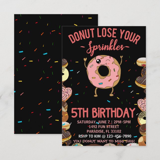 Convites Aniversário de 5 anos Donut Não Perca Seus Confeit (Frente/Verso)