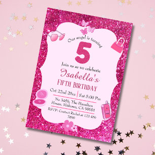 Convites Aniversário de 5 brilhante fofo vibrante, cor-de-r