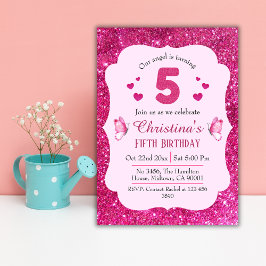 Convites Aniversário de 5 brilhante fofo vibrante, cor-de-r