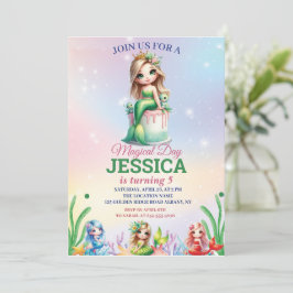 Convites Aniversário de 5 de Sereia Mágica Sob Foto Do Mar