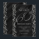 Convites Aniversário de 60 60 anos Preto e Brilho de Prata<br><div class="desc">Convites de Aniversário de 60 60 anos Preto e Brilho de Prata Falsa Glam. Personalize para qualquer evento.</div>
