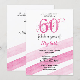 Convites Aniversário de 60 anos 60 anos fabulosos ROSA