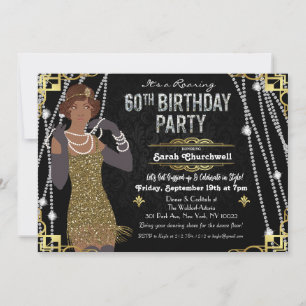 Convites Aniversário de 60 anos Afro-Americana Rapariga Fla