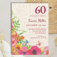 Aniversário de 60 anos Bold Floral Linen Celebrati