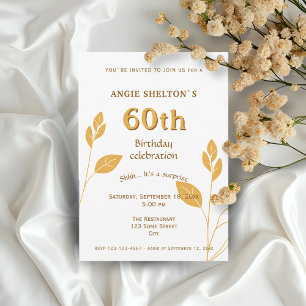 Convites Aniversário de 60 anos Botânico Folhagem Dourada E