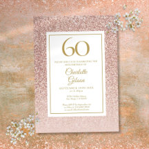 Aniversário de 60 anos Brilho Dourado Rosa Elegant