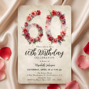 Convites Aniversário de 60 anos com Aquarela Elegante Rosa